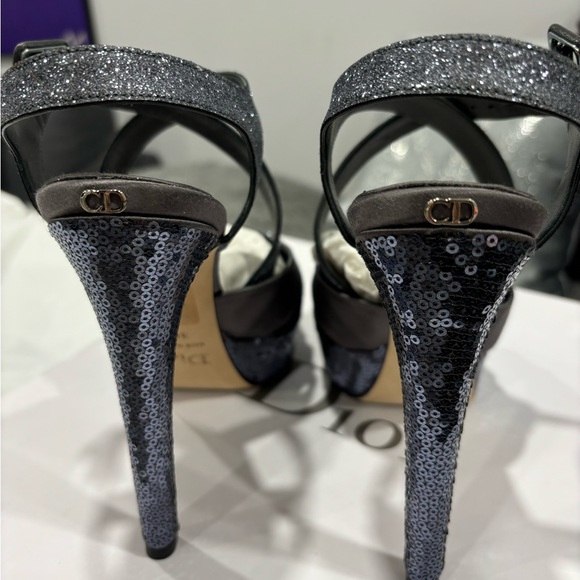 Christian Dior silver grey satin/ glitter/sequin heels 38.5 - Picture 3 of 9